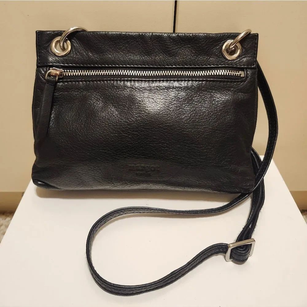 Margot Black Pebbled Leather Crossbody Bag Silver Zip Detail Ret.$135